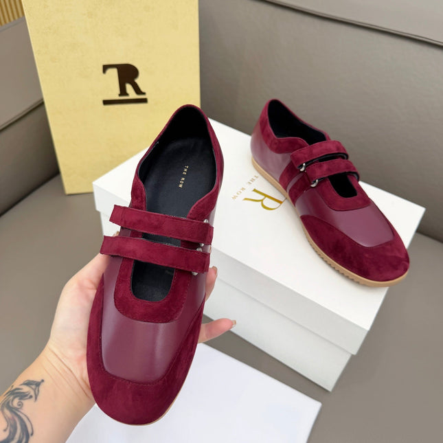 THE ROW 26S DOUBLE STRAP MARY JANE SNEAKERS IN BURGUNDY RED CALFSKIN AND SUEDE