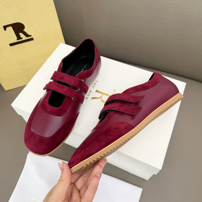 THE ROW 26S DOUBLE STRAP MARY JANE SNEAKERS IN BURGUNDY RED CALFSKIN AND SUEDE