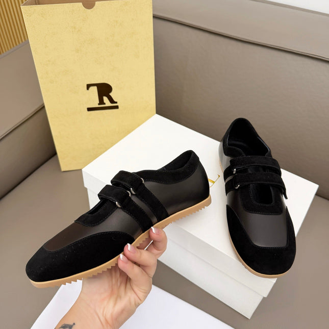 THE ROW 26S DOUBLE STRAP MARY JANE SNEAKERS IN BLACK CALFSKIN AND SUEDE