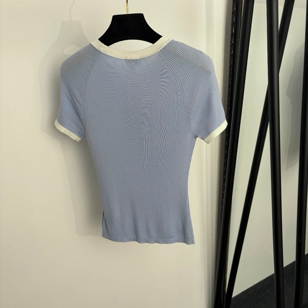 CHANEL 26S CONTRAST TRIM RIBBED KNIT TOP 1351