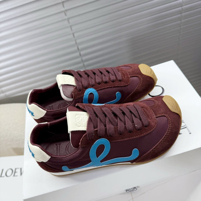 LOEWE 26S BALLET RUNNER 2.0 IN BURGUNDY RED NYLON AND CALFSKIN