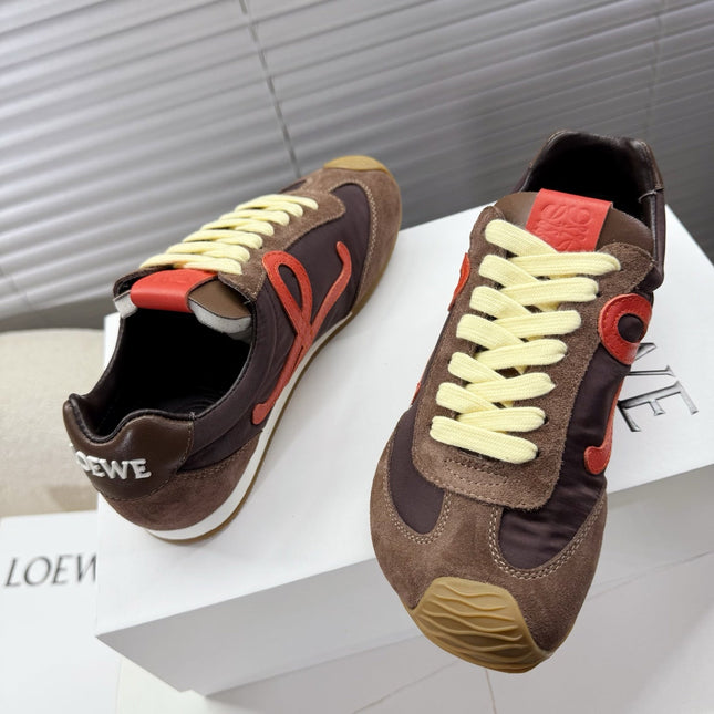 LOEWE 26S BALLET RUNNER 2.0 IN DARK BROWN NYLON AND CALFSKIN