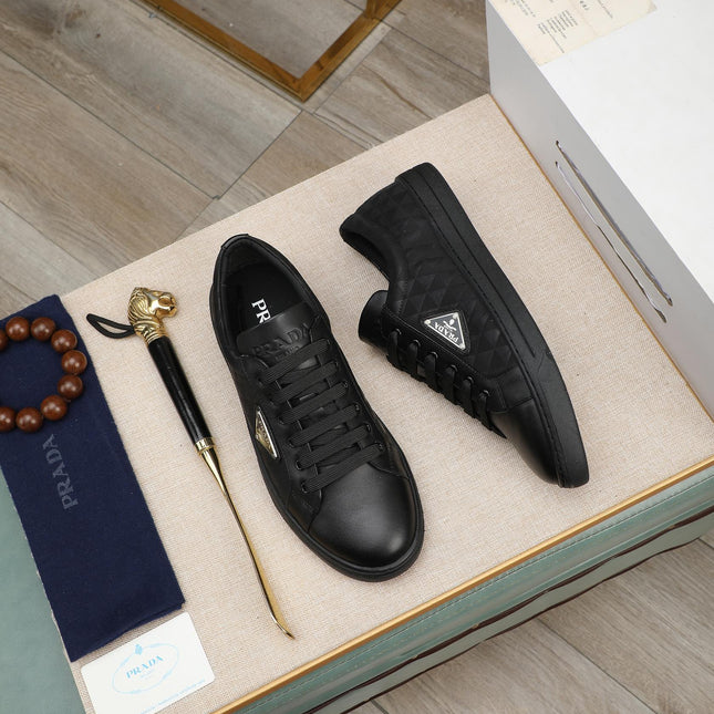 PRA RE-NYLON SNEAKERS IN BLACK LEATHER AND FABRIC