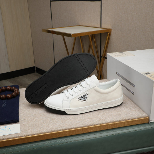 PRA RE-NYLON SNEAKERS IN WHITE LEATHER AND FABRIC