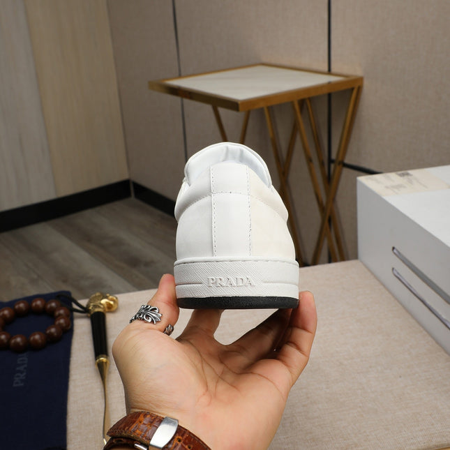 PRA RE-NYLON SNEAKERS IN WHITE LEATHER AND FABRIC
