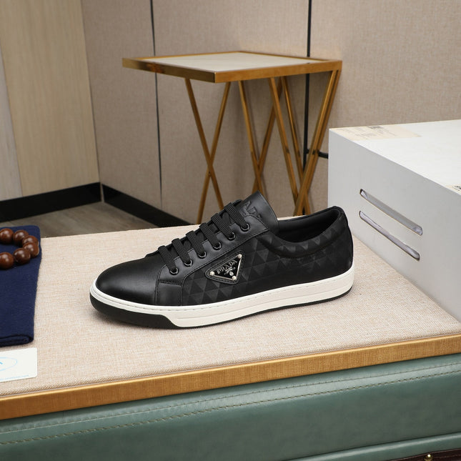 PRA RE-NYLON SNEAKERS IN BLACK MIX WHITE LEATHER AND FABRIC
