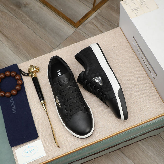 PRA RE-NYLON SNEAKERS IN BLACK MIX WHITE LEATHER AND FABRIC