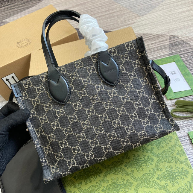 OPHIDIA GG 27 MEDIUM TOTE BAG BLACK DENIM