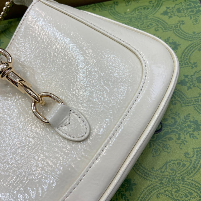 JACKIE NOTTE MINI BAG 19 IN WHITE CRACKED LACQUER CALFSKIN GOLD HARDWARE