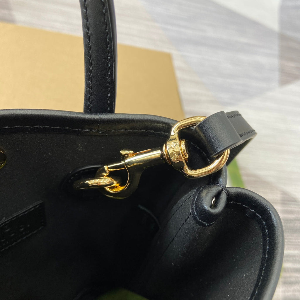GG 20 SUPER MINI BAG WITH STRAP IN BLACK CALFSKIN