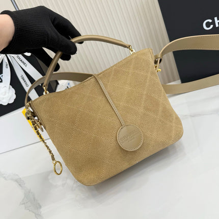 CHANEL 26S BUCKET SHOULDER BAG 26 IN LIGHT BROWN SUEDE AND CALFSKIN GOLD HARDWARE