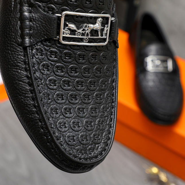 HM CIRCLE MOTIF LOAFER BLACK EMBOSSED CALFSKIN