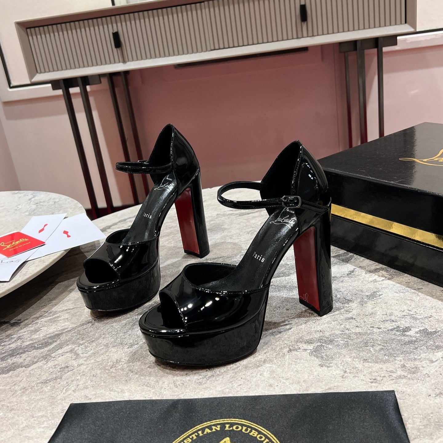 SANDALOO PLATFORM SANDALS 130MM IN BLACK PATENT CALFSKIN