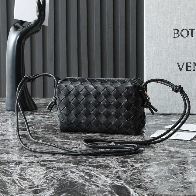BOTTEGA VENETA KNOT CROSSBODY BAG 17 IN BLACK CALFSKIN