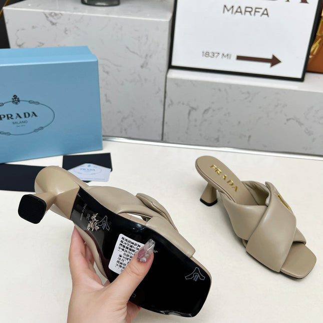PRA CROSS MULE HEELS IN BEIGE CALFSKIN WITH PADDED STRAPS