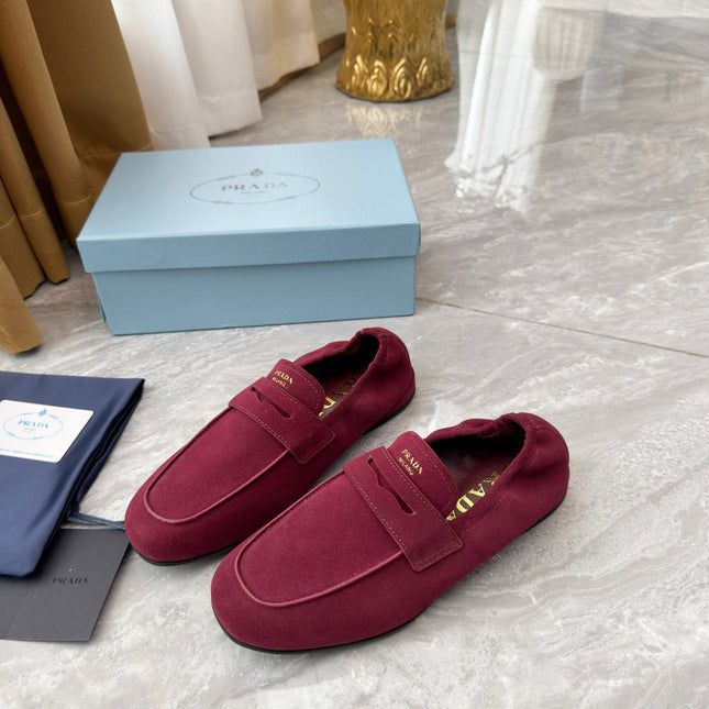 PRADA 25S LOAFERS IN DARK RED SUEDE