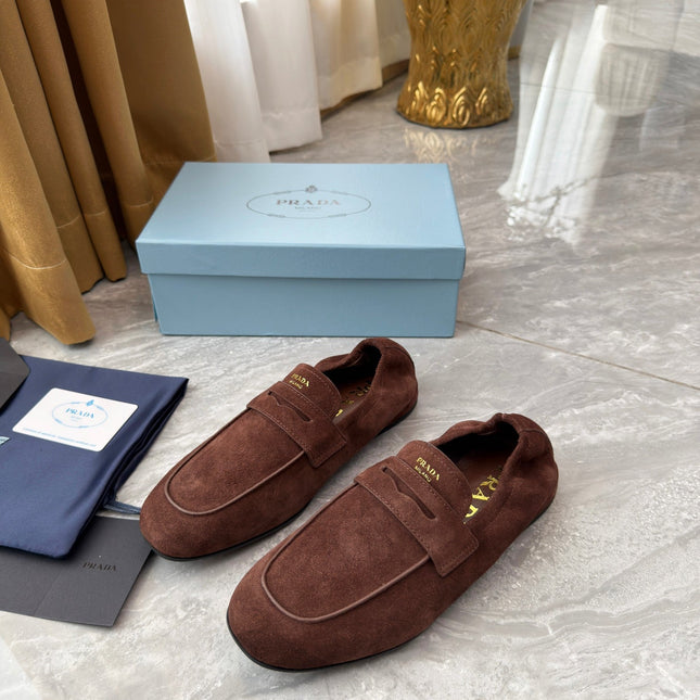PRADA 25S LOAFERS IN BROWN SUEDE