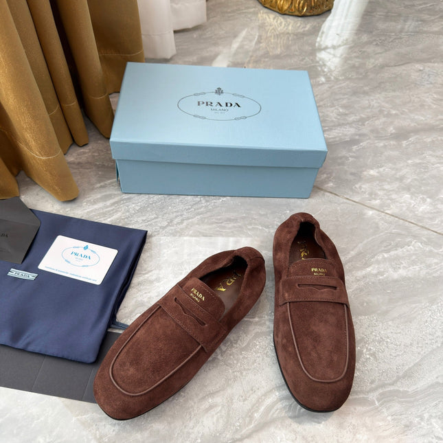 PRADA 25S LOAFERS IN BROWN SUEDE