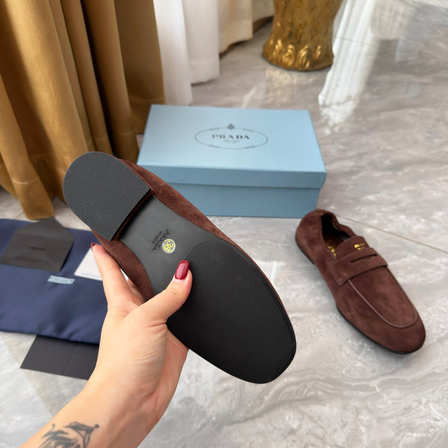 PRADA 25S LOAFERS IN BROWN SUEDE