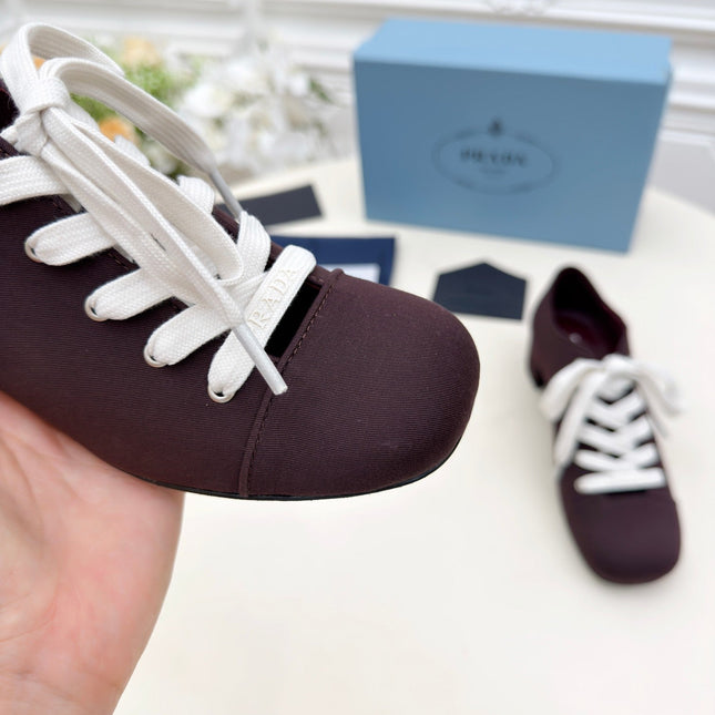 PRADA 25S MARY JANE SHOES 55 MM IN DEEP WINE BROWN CANVAS FABRIC