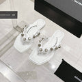 RHODES STUDDED THONG SANDALS IN WHITE CALFSKIN