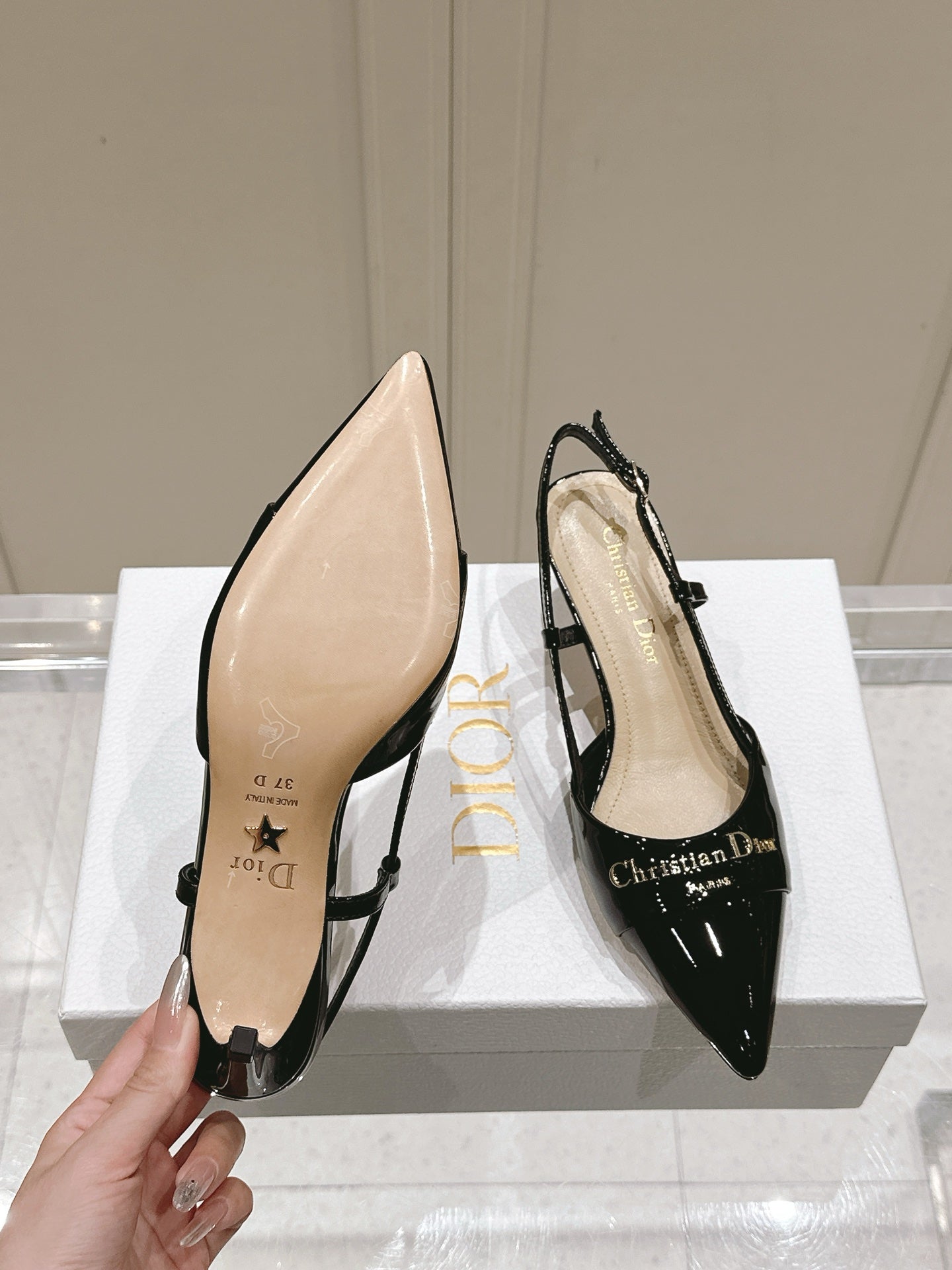 MY DD 25S SLINGBACK PUMP 50MM IN BLACK GLOSSY CALFSKIN