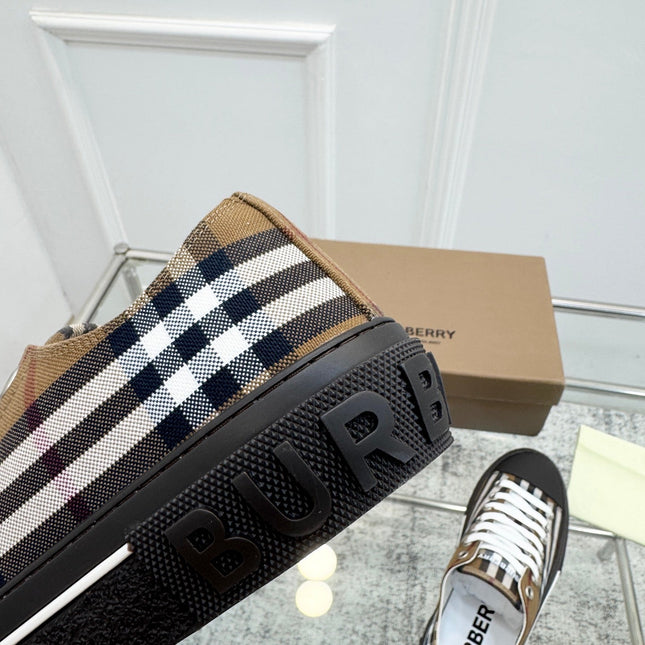 BURBERRY 26S VINTAGE CHECK SNEAKERS IN DARK BROWN AND BLACK CANVAS