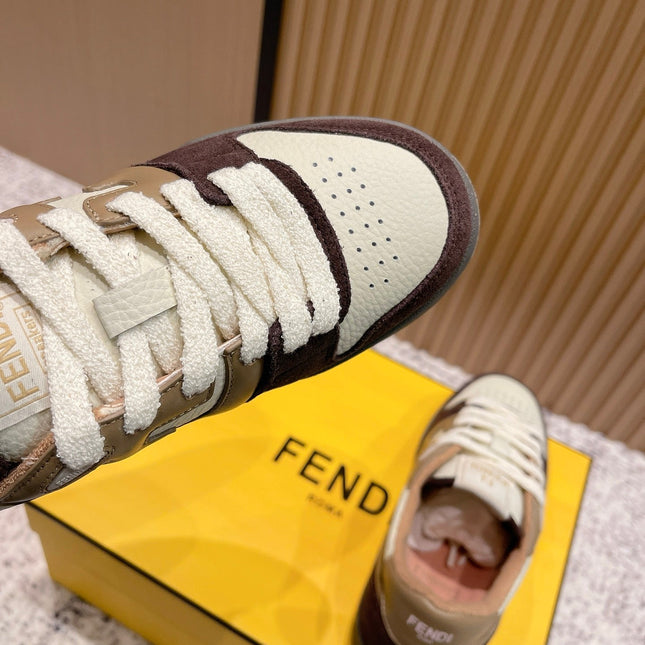 FENDI 25S MATCH SNEAKERS IN BEIGE CALFSKIN AND DARK BROWN SUEDE STYLE 8