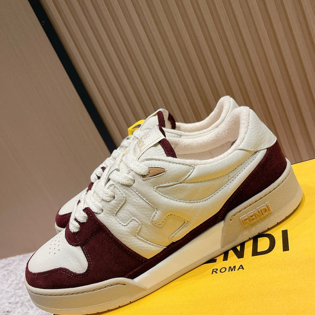 FENDI 25S MATCH SNEAKERS IN BEIGE CALFSKIN AND RED SUEDE STYLE 7
