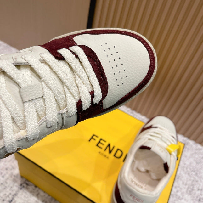 FENDI 25S MATCH SNEAKERS IN BEIGE CALFSKIN AND RED SUEDE STYLE 7