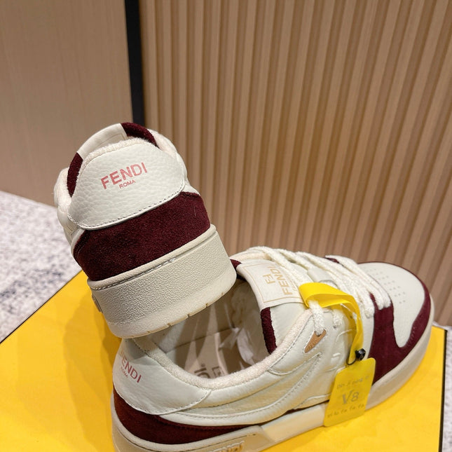 FENDI 25S MATCH SNEAKERS IN BEIGE CALFSKIN AND RED SUEDE STYLE 7