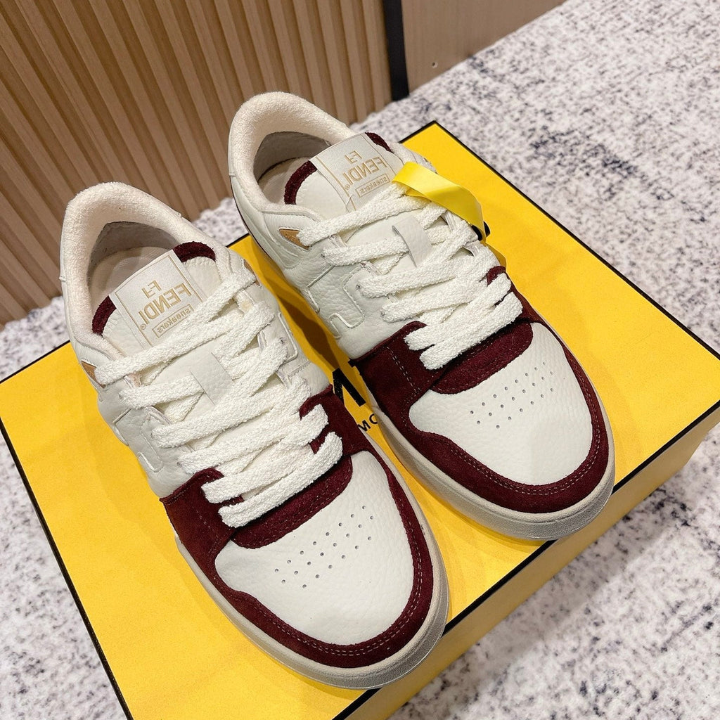 FENDI 25S MATCH SNEAKERS IN BEIGE CALFSKIN AND RED SUEDE STYLE 7