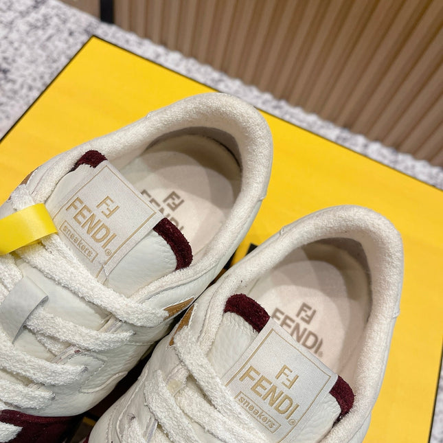 FENDI 25S MATCH SNEAKERS IN BEIGE CALFSKIN AND RED SUEDE STYLE 7