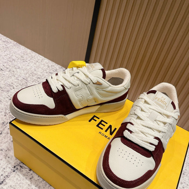 FENDI 25S MATCH SNEAKERS IN BEIGE CALFSKIN AND RED SUEDE STYLE 7