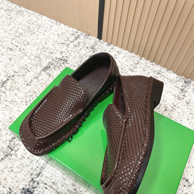BOTTEGA VENETA 26S LOAFERS IN DARK BROWN INTRECCIATO CALFSKIN