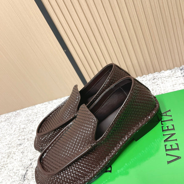 BOTTEGA VENETA 26S LOAFERS IN DARK BROWN INTRECCIATO CALFSKIN