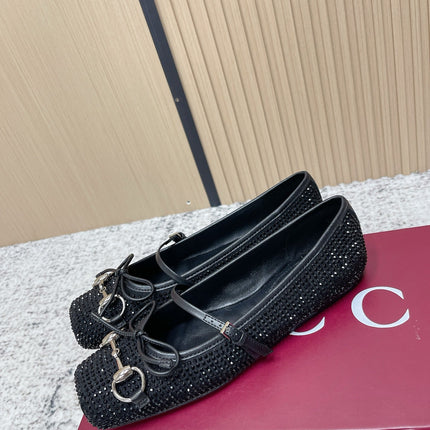 GUCCI 26S BALLET FLATS IN BLACK SUEDE WITH CRYSTALS