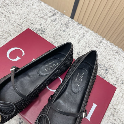GUCCI 26S BALLET FLATS IN BLACK SUEDE WITH CRYSTALS