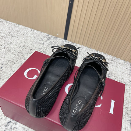 GUCCI 26S BALLET FLATS IN BLACK SUEDE WITH CRYSTALS