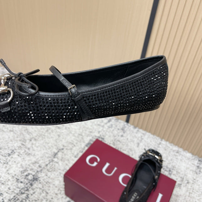 GUCCI 26S BALLET FLATS IN BLACK SUEDE WITH CRYSTALS