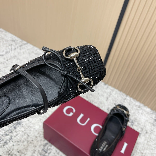 GUCCI 26S BALLET FLATS IN BLACK SUEDE WITH CRYSTALS