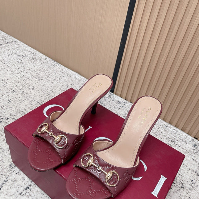 GUCCI 26S HIGH-HEEL SANDALS 85 MM IN DARK RED CALFSKIN