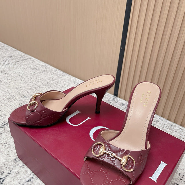 GUCCI 26S HIGH-HEEL SANDALS 85 MM IN DARK RED CALFSKIN