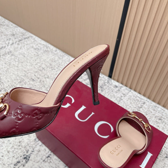 GUCCI 26S HIGH-HEEL SANDALS 85 MM IN DARK RED CALFSKIN