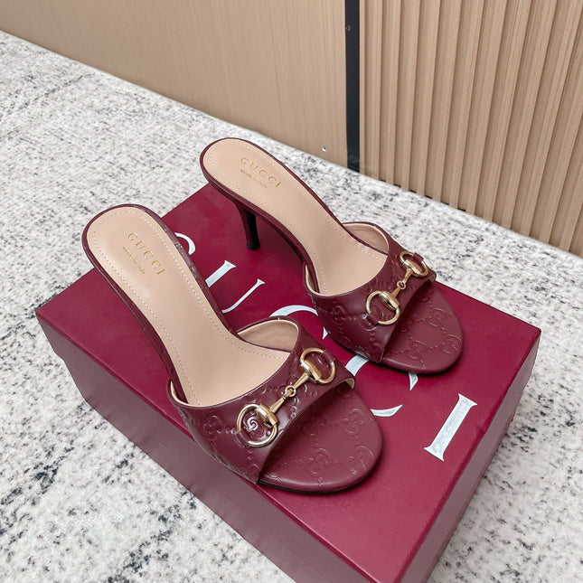 GUCCI 26S HIGH-HEEL SANDALS 85 MM IN DARK RED CALFSKIN