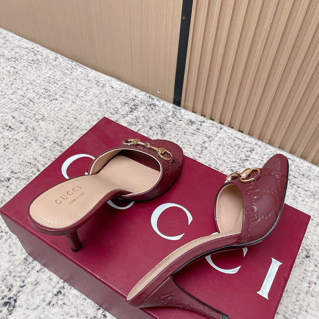 GUCCI 26S HIGH-HEEL SANDALS 85 MM IN DARK RED CALFSKIN