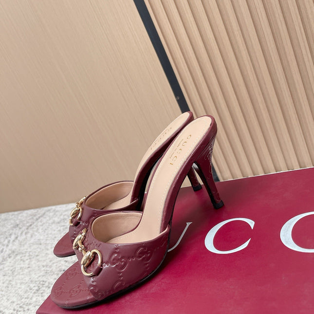GUCCI 26S HIGH-HEEL SANDALS 85 MM IN DARK RED CALFSKIN