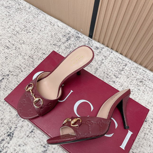 GUCCI 26S HIGH-HEEL SANDALS 85 MM IN DARK RED CALFSKIN