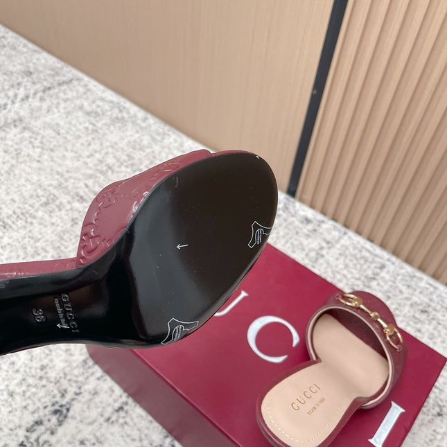 GUCCI 26S HIGH-HEEL SANDALS 85 MM IN DARK RED CALFSKIN