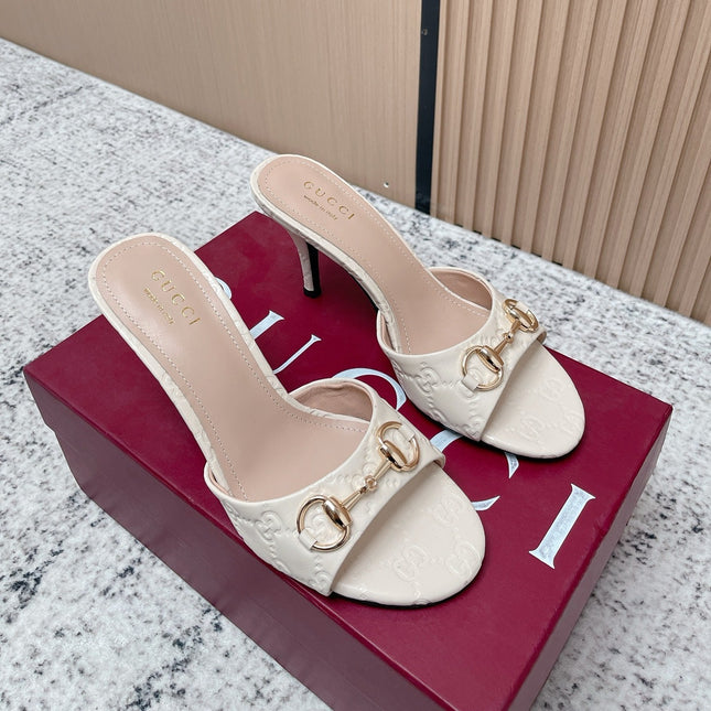 GUCCI 26S HIGH-HEEL SANDALS 85 MM IN CREAM WHITE CALFSKIN